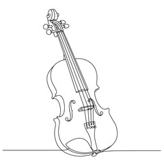 Continuous line vector drawing of a violin in minimal style. Musical instruments, conservatories and universities with music programs. Art and culture
