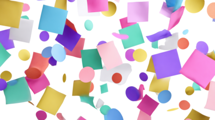Colorful confetti falling on a black background, creating a festive atmosphere.