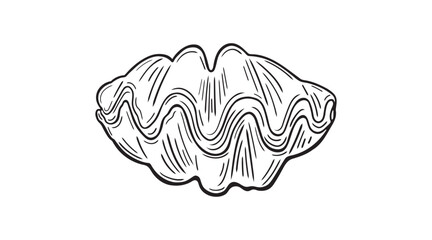 Vintage line drawing giant clam seashell marine icon. Hand sketched coastal art shell with scalloped edges.