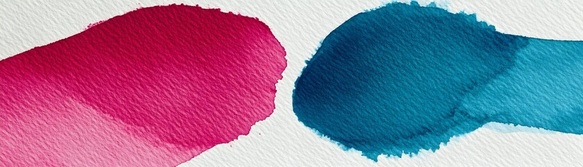 Two vibrant watercolor stains on textured paper.
