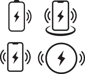 AdobeWireless Charging line icons. battery power indicator, smartphone charger, battery, charger, Battery charge symbol,
 Illustrator Artwork