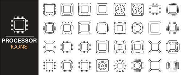 Line Art Icons of CPUs and Processors for Digital Technology Designs