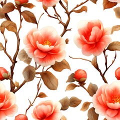Decorative floral pattern of camellia blossoms.