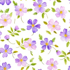 Delicate floral pattern with purple and pink cosmos flowers.