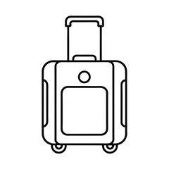 Continuous line art icon a wheeled suitcase with handle luggage travel