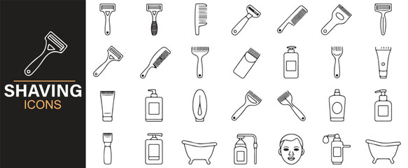 Vector Shaving Icons: Razors, Brushes, and Shaving Accessories for Grooming