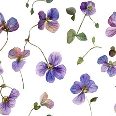 Delicate watercolor flowers in shades of purple and mauve on a white background.
