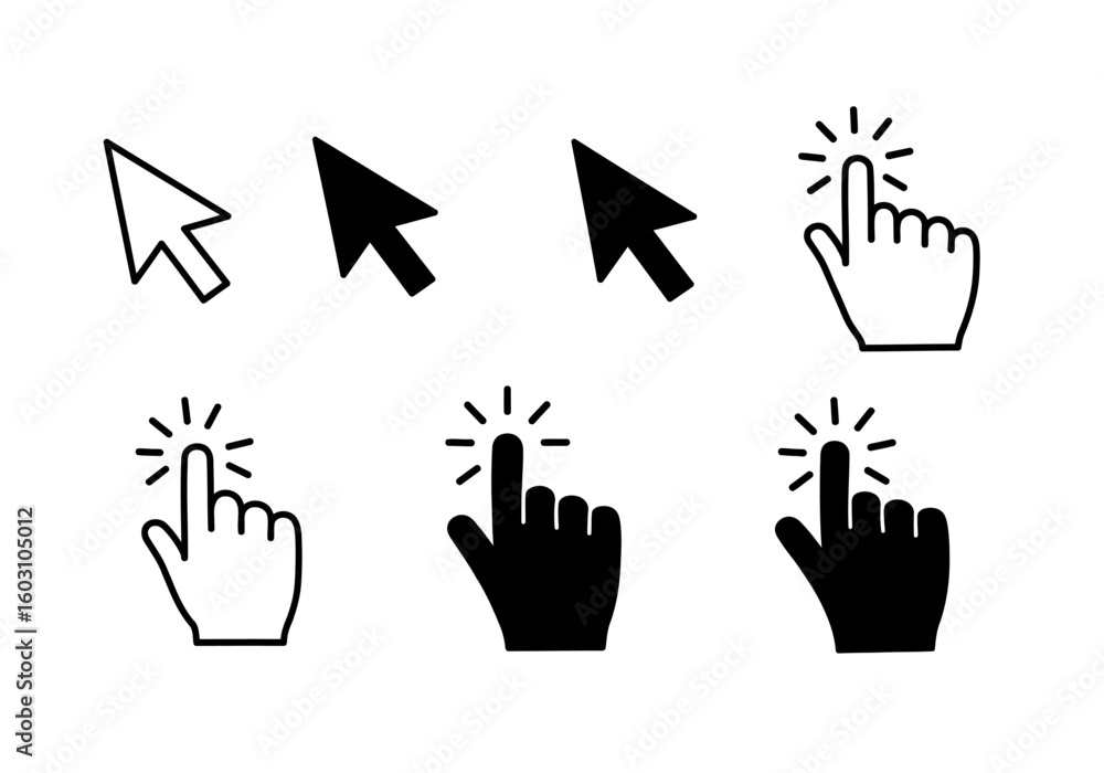 Aufkleber collection of pointer cursors and hand click icons illustrating interaction and selection on a digit