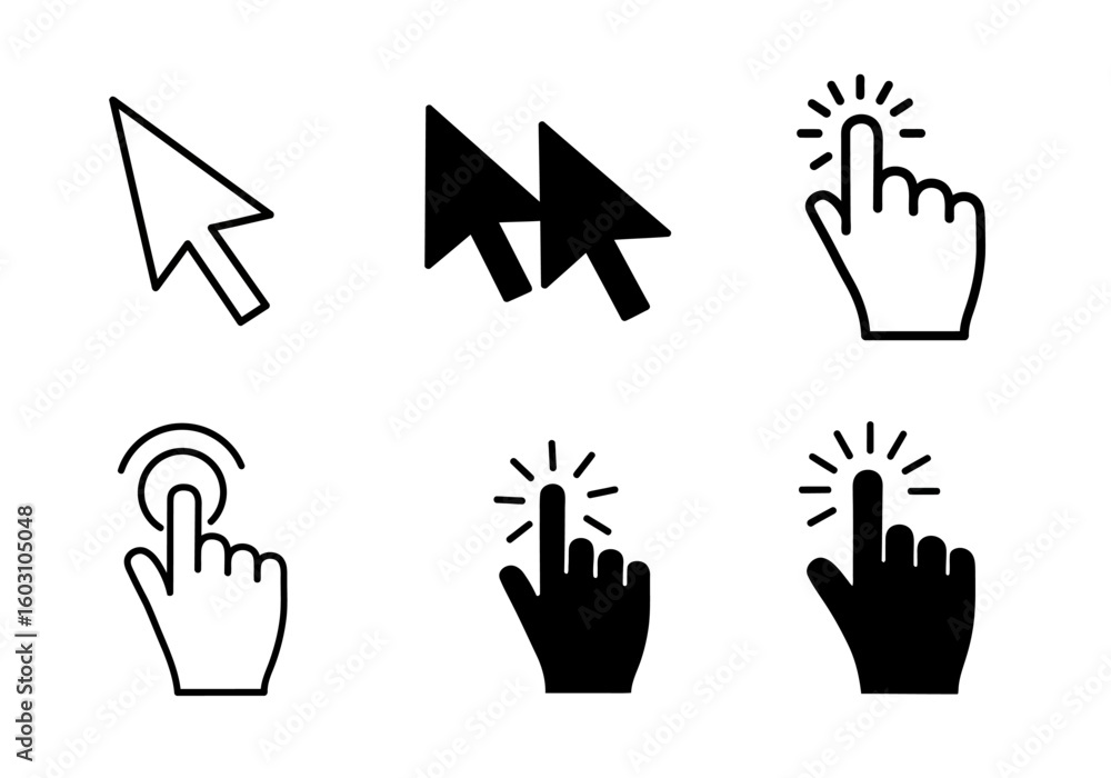 Fototapete collection of computer cursor icons illustrating pointer and click actions in various styles