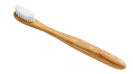 Eco-friendly bamboo toothbrush on a white isolated background.