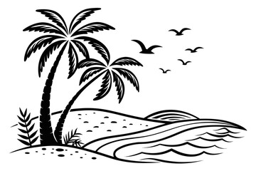 beach sihouette black vector