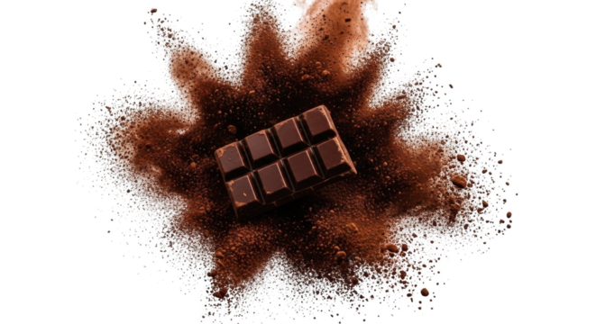 Delicious Chocolate Bar Explosion PNG Isolated on Black Background
