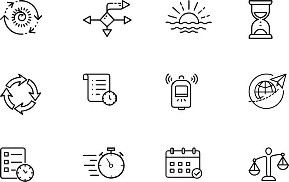 Minimal time management and adaptability icon set for flexible scheduling