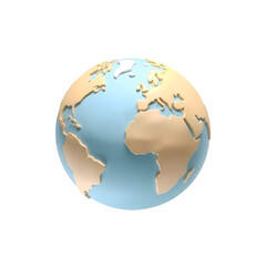 World globe, 3D illustration, soft clay material, matte finish, soft shadows, white background. Generative AI