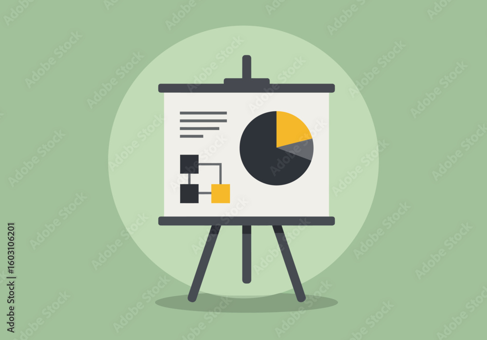 Poster visualizing data trends and business insights on a presentation easel illustrating financial growth 