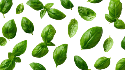Fresh basil leaves on a white isolated background, perfect for culinary and herbal themes.