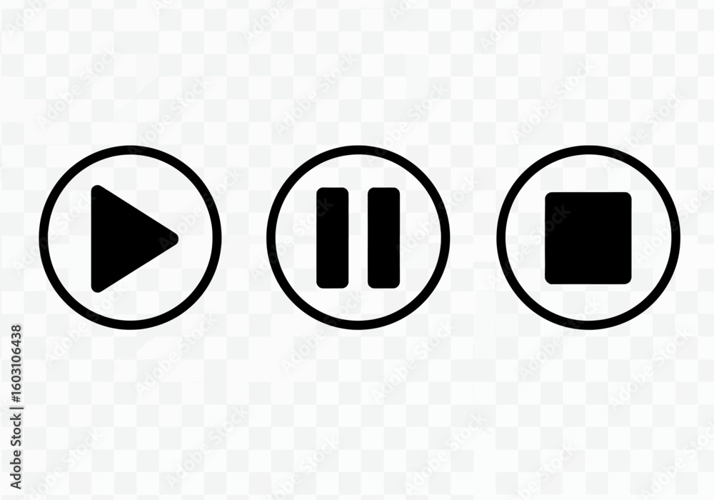 Poster digital audio controls featuring play pause and stop buttons in a circular design ideal for user int