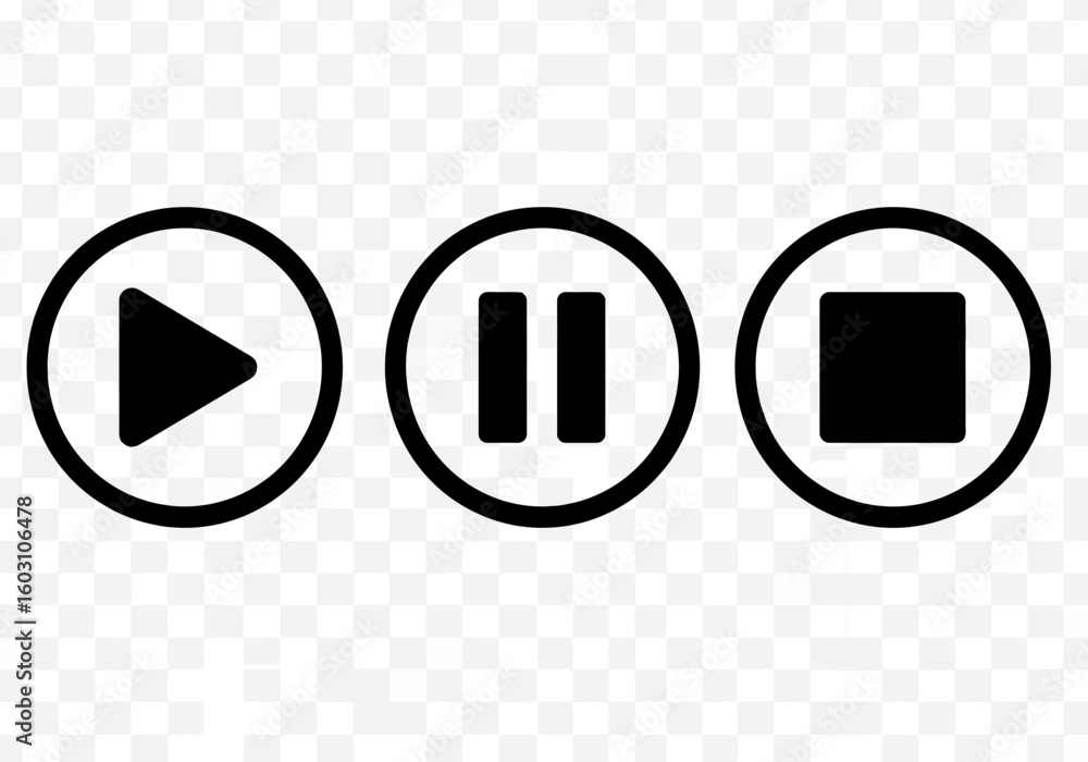 Aufkleber collection of three circular media playback control icons featuring a play button a pause button and