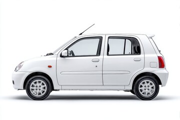 White Compact Car on White Background