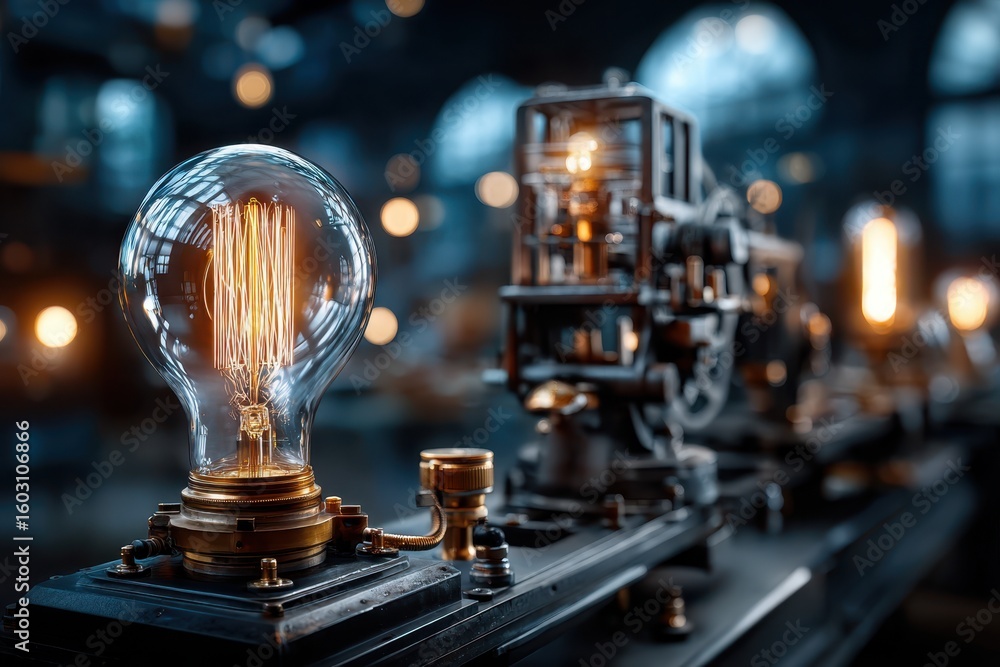 Aufkleber vintage light bulb and machinery create a nostalgic atmosphere in a workshop setting
