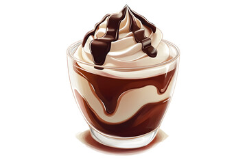 Delicious chocolate and vanilla swirl dessert with rich sauce topping