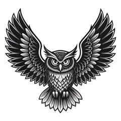 Obraz premium eagle owl vector illustration , Majestic Black and White Owl in Flight Illustration