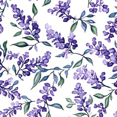 Delicate purple flower pattern on a white background.