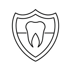 Outline tooth inside shield symbol on dental protection