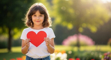 Girl Holding Red Heart In Park