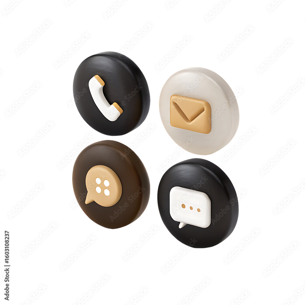 Poster four 3 d communication icons phone envelope chat message in plastic style isolated on a transparent 