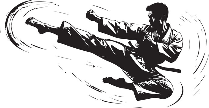 Martial artist performing a dynamic flying kick karate martial arts