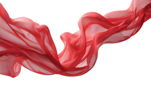 Red sheer fabric flowing gracefully against a white isolated background.