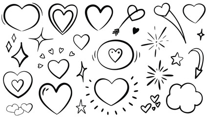 Hand-Drawn Hearts & Love Doodles &ndash; Cute Romantic Icon Set for Valentine Crafts