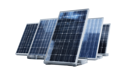 Solar panels set on a white isolated background, showcasing renewable energy technology.