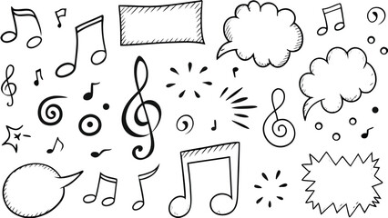 Musical Notes & Speech Bubbles Doodle Icons – Hand-Drawn Music Sketch Set
