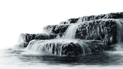 Tranquil waterfall cascades over rocks, creating a serene atmosphere amidst nature's beauty.