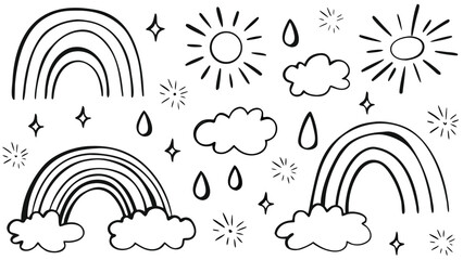 Rainbow & Sunshine Doodle Icons – Cute Weather Hand-Drawn Vector Set