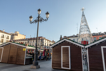 Christmas market stalls at Plaza de Isabel II, Madrid