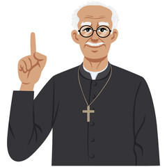 Elderly Priest Pointing Up Character Design Cartoon Vector Illustration