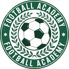 Football Academy Logo Emblem Design with Soccer Ball and Laurel Wreath Sports Illustration