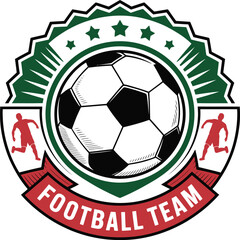 Football Team Emblem with Soccer Ball and Player Silhouettes Vector Illustration for Sport Event Branding and Team Identity