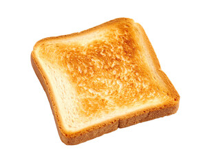 A single slice of golden toast, showcasing its texture, isolated on a pure white background.