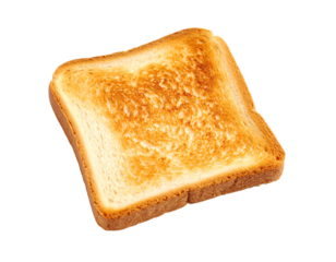A single slice of golden toast, showcasing its texture, isolated on a pure white background.