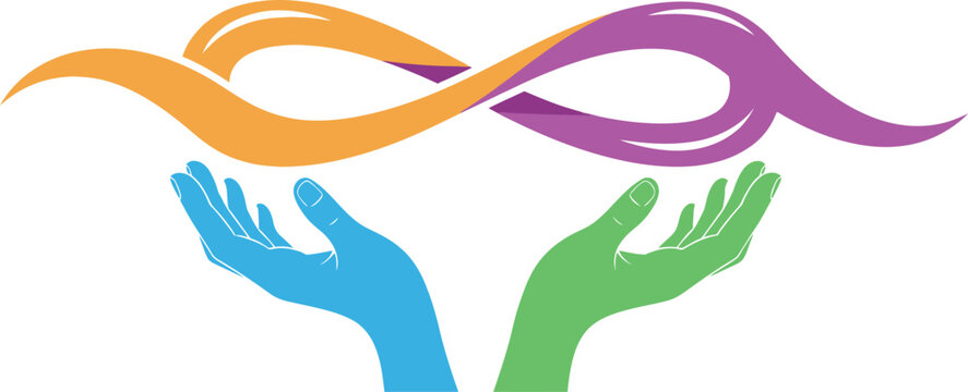 Infinity symbol logo design with hands vector illustration download now