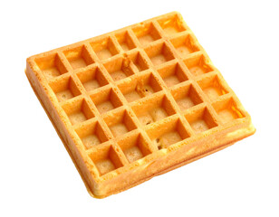 A single, perfectly browned waffle, with clear grid lines, isolated on a white background.