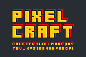 Pixel stylized vector alphabet design. High contrast and sharp, retro-futuristic.