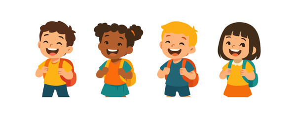 Smiling kids happy cheerful boy girl joyful child vector cartoon illustration design for template poster flyer background lifestyle family portrait school education childhood activity