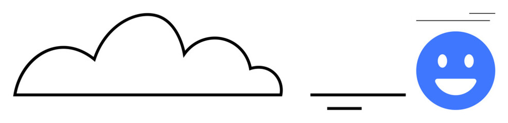 Cloud shape paired with a smiling face in blue, suggesting ideas of connection, technology, optimism. Ideal for communication, networking, emotions, simplicity, cloud computing happiness simple