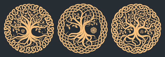 Celtic tree of life, tribal print, braided knots.