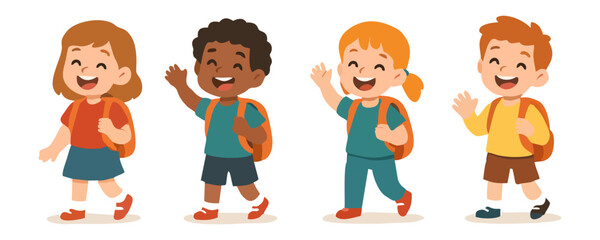 Happy kids cheerful boy girl joyful child vector cartoon illustration design for template poster flyer background lifestyle family childhood portrait school education learning activity